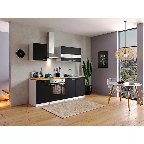 Respekta Küchenzeile KB210WS 210 cm Schwarz-Weiß günstig online kaufen