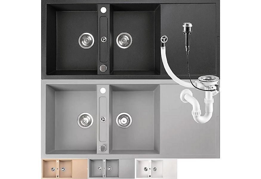Homeline Granitspüle Doppel Granitspüle Küchenspüle SQ 1160x510 08, Eckig, günstig online kaufen