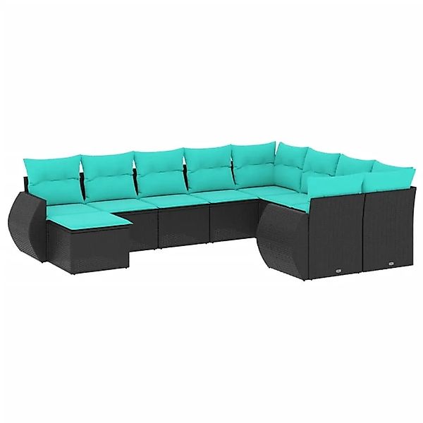vidaXL 10-Tlg Gartensofa-Set mit Kissen Schwarzes Polyrattan 3221856 günstig online kaufen