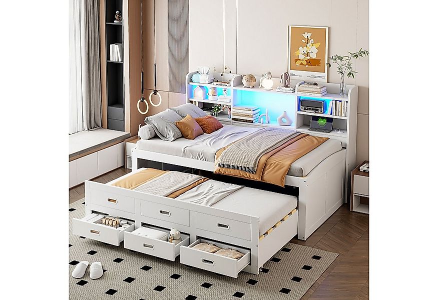 Flieks Daybett, Tagesbett 90x200cm Ausziehbett 90x190cm mit LED, Aufladen, günstig online kaufen