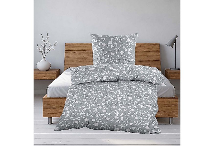 Casa Colori Bettwäsche Seersucker-Bettwäsche "Blütentraum" Silber-Grau 135x günstig online kaufen