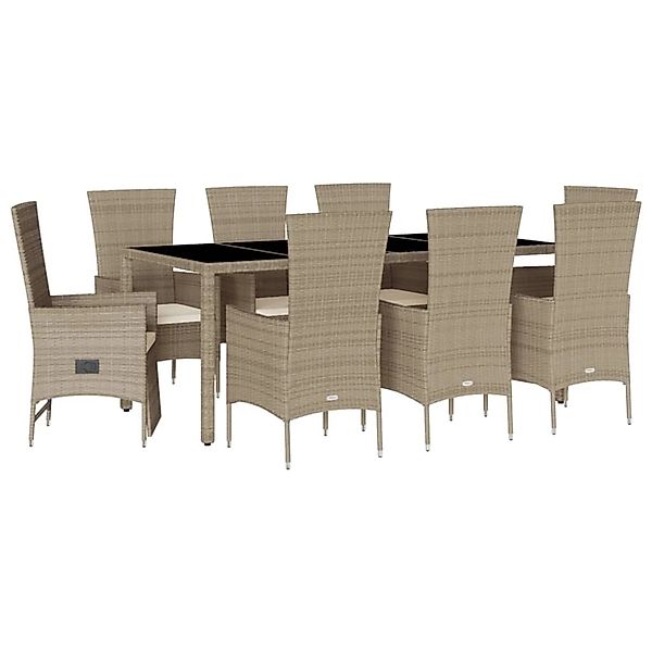 vidaXL 9-Tlg Garten-Essgruppe mit Kissen Beige Poly Rattan 3277582 günstig online kaufen