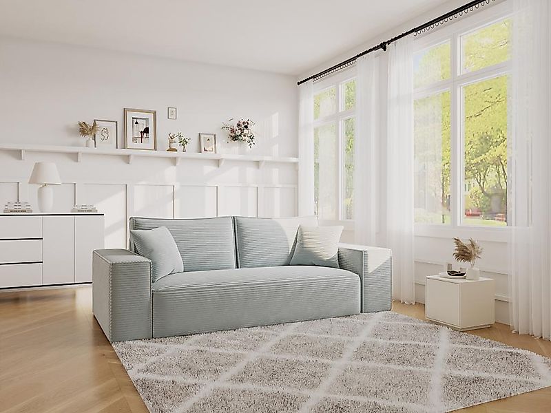 Sofa 4-Sitzer mit Matratze - Cord - Grau - Liegefläche 160 cm - Matratze 14 günstig online kaufen
