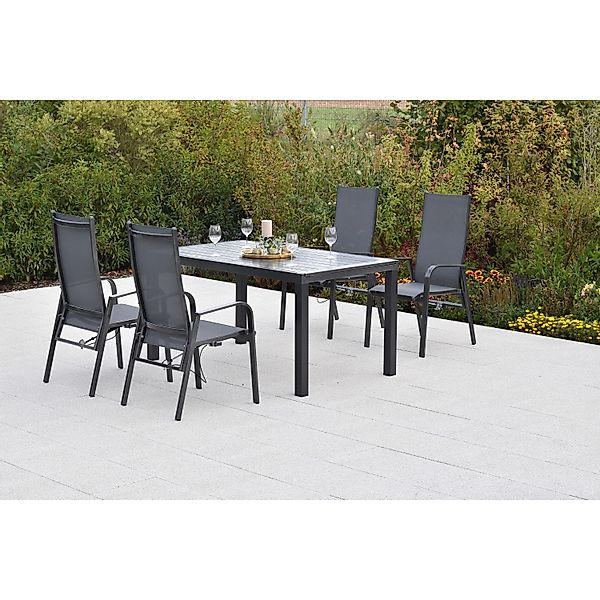 Merxx Alassio Set 5-tlg. 4 Sessel Gartentisch Ausziehbar 150 (210) x 90 cm günstig online kaufen