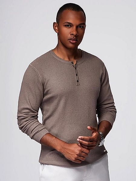 OMBRE Rundhalspullover Gestreifter Herrenpullover mit Knöpfen am Ausschnitt günstig online kaufen