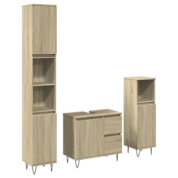 vidaXL Badezimmer-Set 3-tlg. Badmöbel-Set Sonoma-Eiche Holzwerkstoff, günstig online kaufen