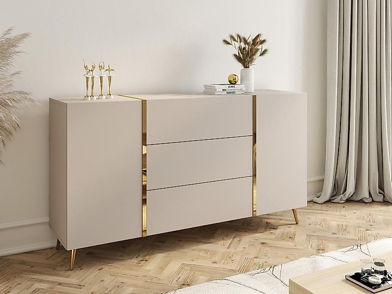 Sideboard mit 2 Türen & 3 Schubladen - Beige & Goldfarben - MARZIALO günstig online kaufen