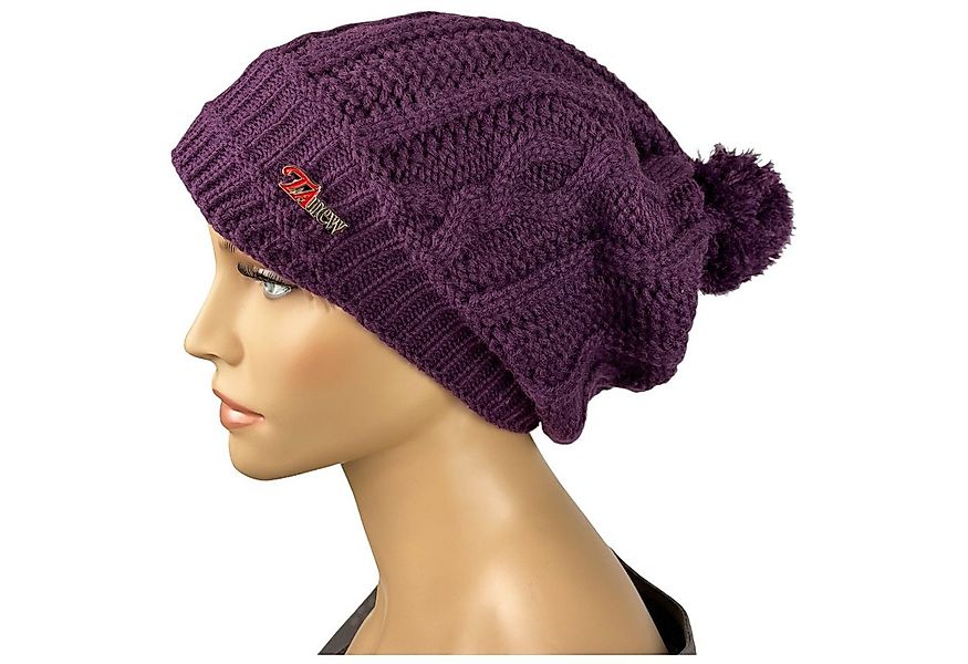Taschen4life Beanie Damen Mütze mit Bommel TA1152 gestrickt im Zopfmuster-M günstig online kaufen