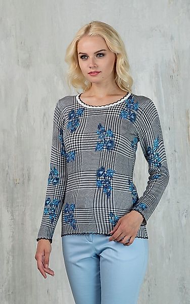 Passioni Strickpullover mit Karomuster und Blumendruck günstig online kaufen