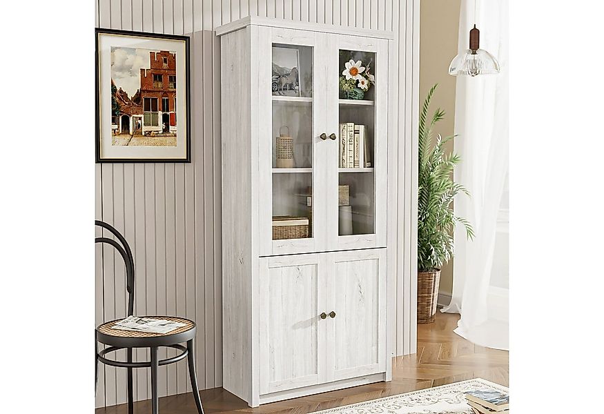 Flieks Hochschrank mit Glastüren/Holztüren (B80/T34/H171 cm, 1-St., für Woh günstig online kaufen