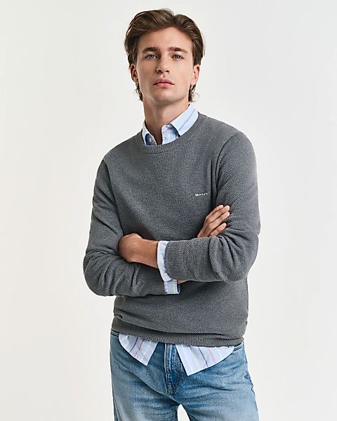 Gant Rundhalspullover "COTTON PIQUE C-NECK", mit Logostickerei auf der Brus günstig online kaufen