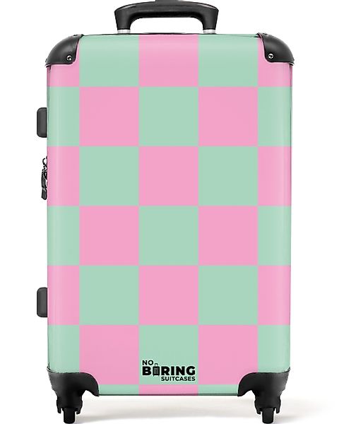 NoBoringSuitcases.com© Hartschalen-Trolley Rosa mit türkisem Schachbrettmus günstig online kaufen