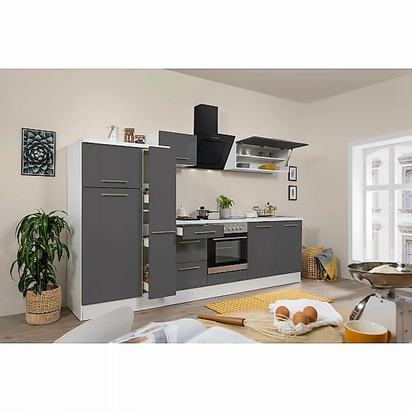 Respekta Premium Küchenzeile 300 cm Grau Hochglanz-Weiß günstig online kaufen