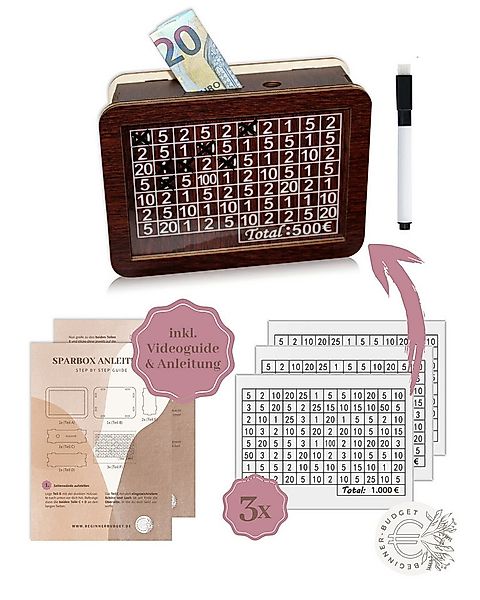 BeginnerBudget Spardose 3-in-1 Holz Spardose mit Sparzielen zum ankreuzen ( günstig online kaufen