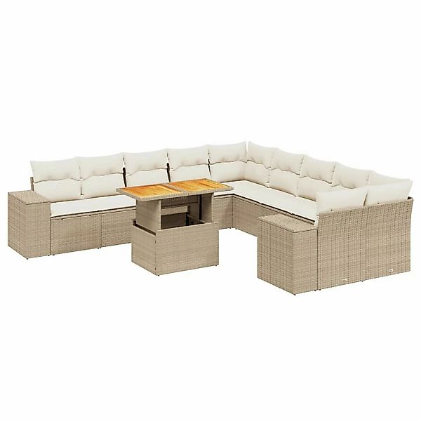 vidaXL 11-tlg Garten-Sofagarnitur mit Kissen Beige Poly Rattan Modell 191 günstig online kaufen