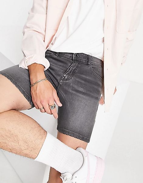 Don't Think Twice – Eng geschnittene Jeansshorts in Dunkelgrau günstig online kaufen