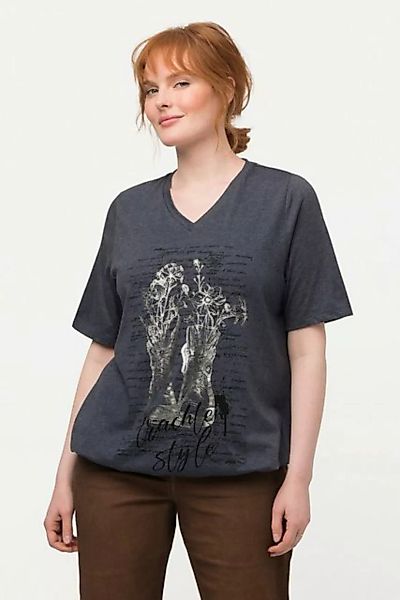 Ulla Popken Rundhalsshirt Trachten-T-Shirt Gummibund V-Ausschnitt Halbarm günstig online kaufen
