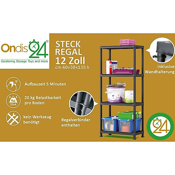 Ondis24 Kunststoffregal Steckregal Schwerlastregal 60 x 30 x 135 cm günstig online kaufen