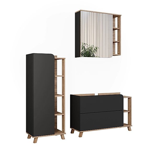 Vicco Badmöbel-Set Karen Sonoma/Anthrazit 3 Teile Opt 3 günstig online kaufen