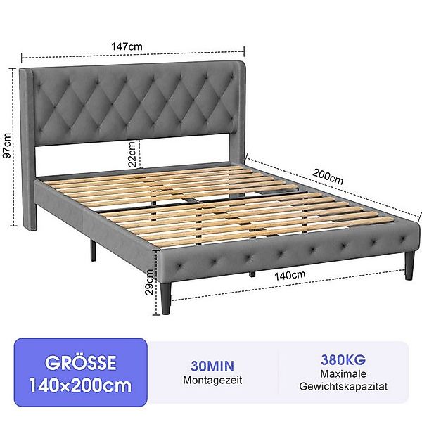 Lexzurn Polsterbett Polsterbett Bett 140x200 mit Lattenrost (Doppelbett mit günstig online kaufen