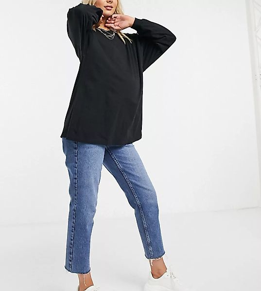 ASOS DESIGN Maternity – Langärmliges Oversize-Shirt in Schwarz mit Bündchen günstig online kaufen