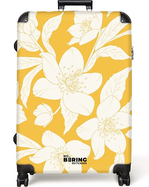 NoBoringSuitcases.com© Hartschalen-Trolley Gelb mit weißen Blüten günstig online kaufen