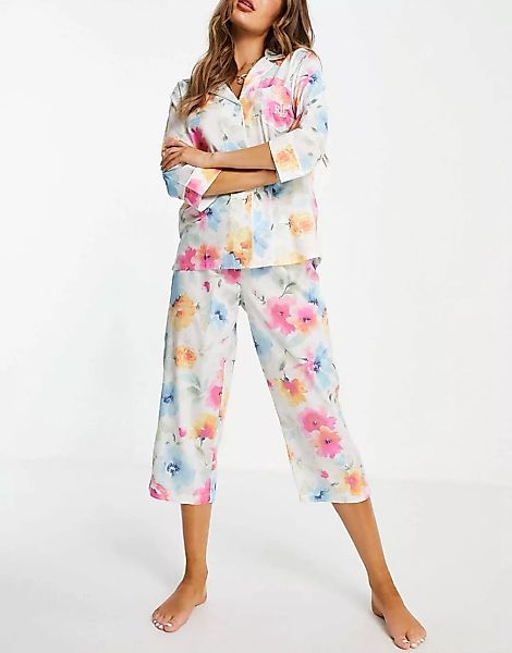 Lauren by Ralph Lauren – Pyjama-Set in Weiß mit Blumenmuster günstig online kaufen