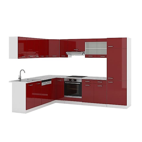 Vicco R-Line Eckküche Bordeaux Hochglanz/Weiß 227 x 287 cm AP Marmor ohne E günstig online kaufen