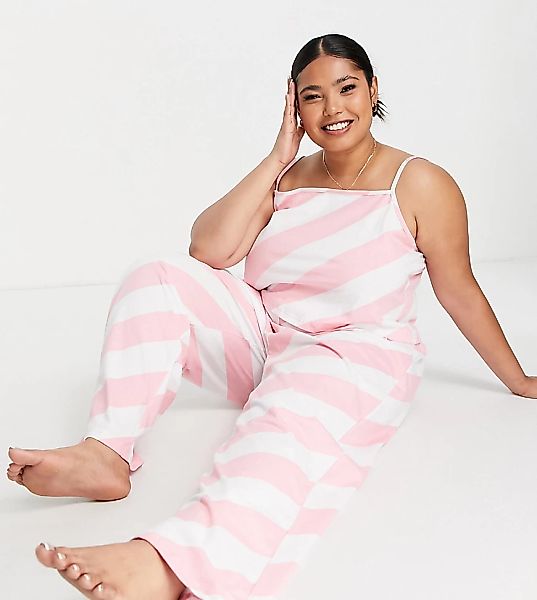 Wednesday's Girl Curve – Pyjama-Set mit Camisole und Hose mit Streifen in B günstig online kaufen