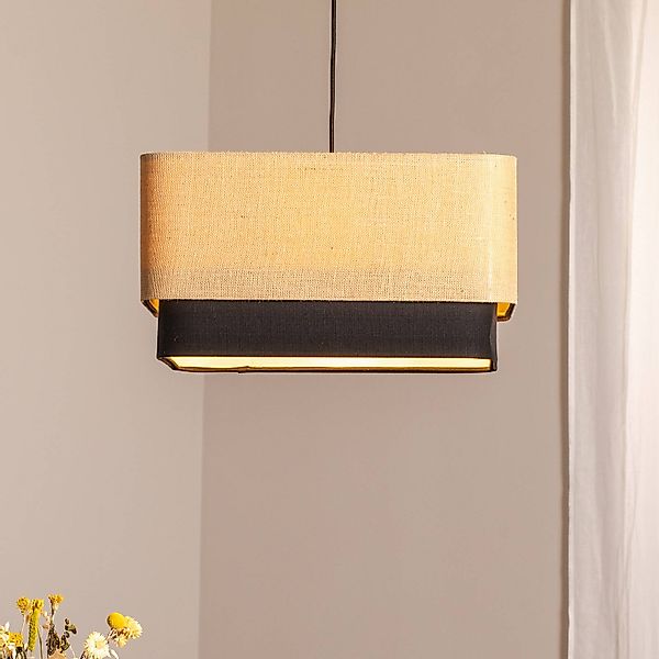 Hängeleuchte Kwadro Duo, schwarz/beige, 50x50cm, Jute/Satin günstig online kaufen