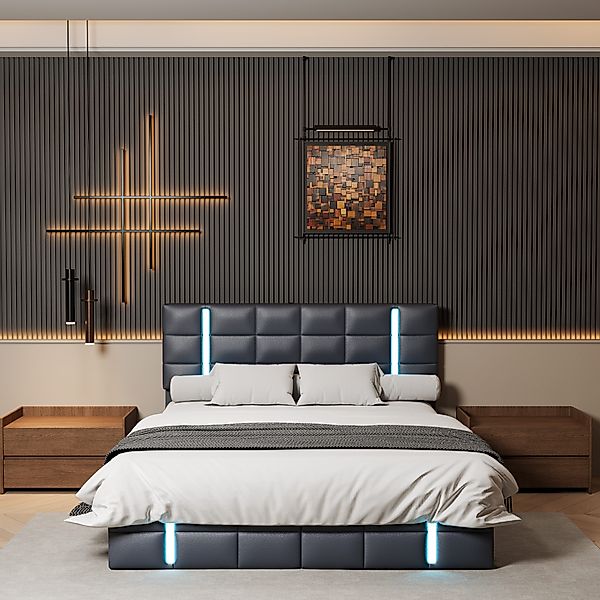 PXloue Polsterbett LED Doppelbett (Inklusive USB-Typ-C-Ladeanschluss), günstig online kaufen