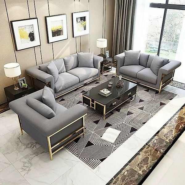 JVmoebel Sofa Designer Couch Sitz Polster 3+2 Sitzer Gold Edelstahl Garnitu günstig online kaufen