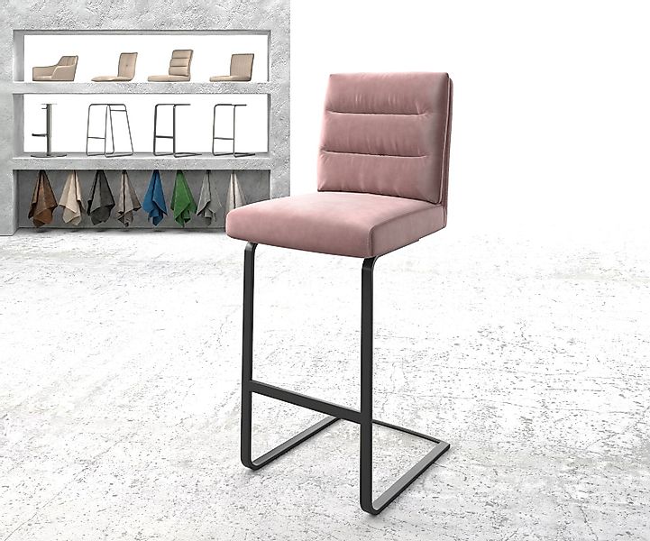 Barstuhl Pela-Flex Samt Rosé Freischwinger flach Metall günstig online kaufen