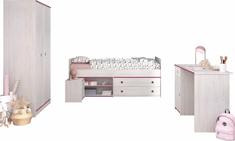Parisot Jugendzimmer-Set "Smoozy" Stauraumbett,Nachttisch, Kleiderschrank u günstig online kaufen