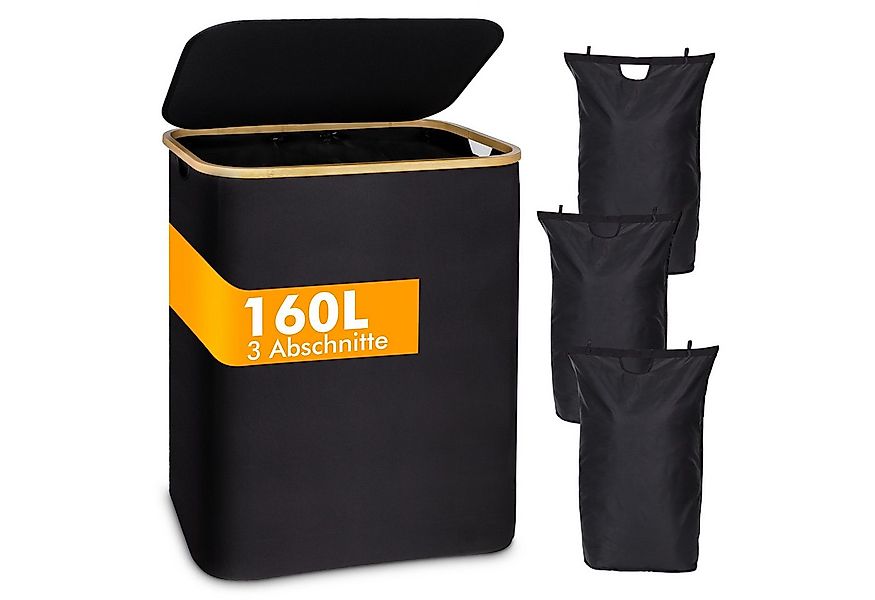 QUBEBU Wäschekorb 160 L mit Deckel, 3 Fächer (inkl. 3 herausnehmbare Wäsche günstig online kaufen