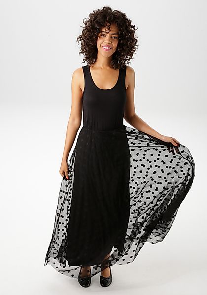 Aniston CASUAL Maxikleid mit getupften Mesh günstig online kaufen