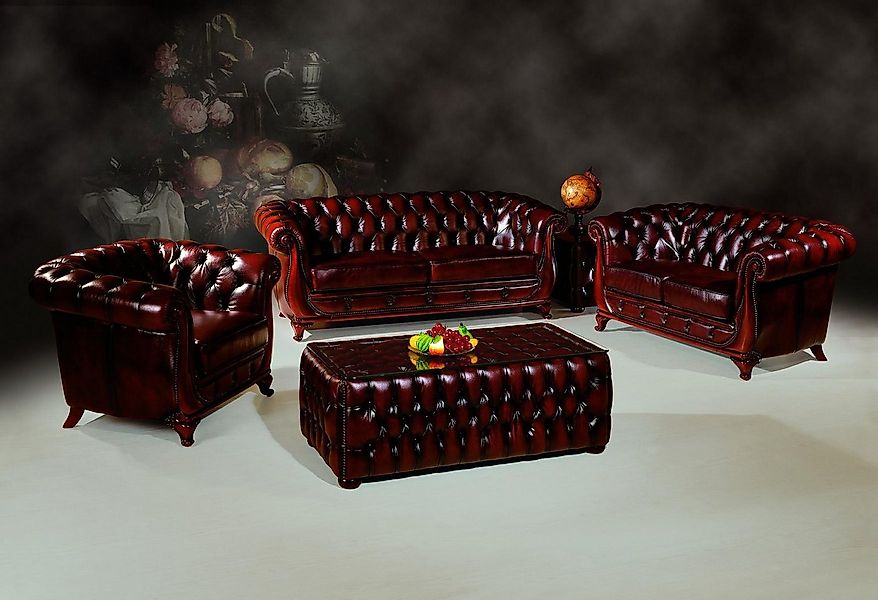 Salottini Polstergarnitur Chesterfield Manchester Sofagarnitur 3/2/1 ROT Po günstig online kaufen