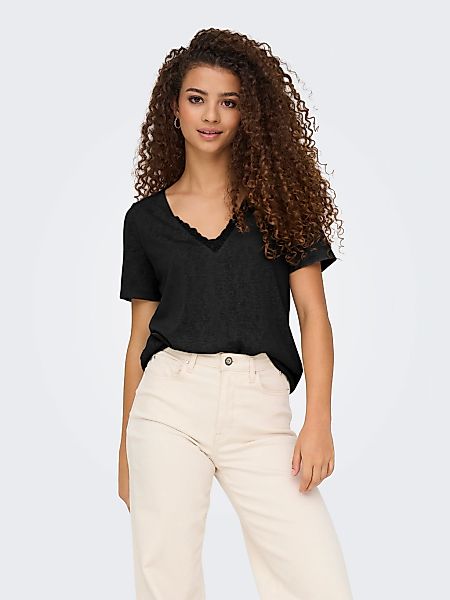 ONLY V-Shirt "ONLZOLA LIFE S/S V-NECK LACE TOP JRS" günstig online kaufen