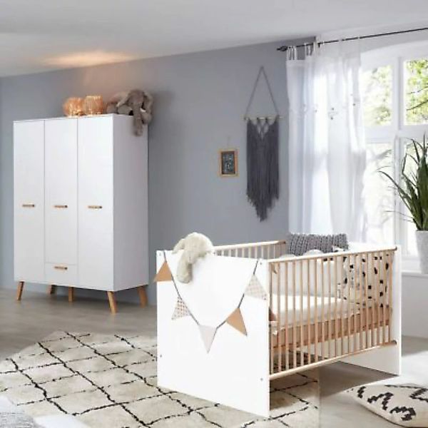 Lomadox Babyzimmer Kombi mit Gitterbett und Schlupfsprossen MANISA-19 in We günstig online kaufen