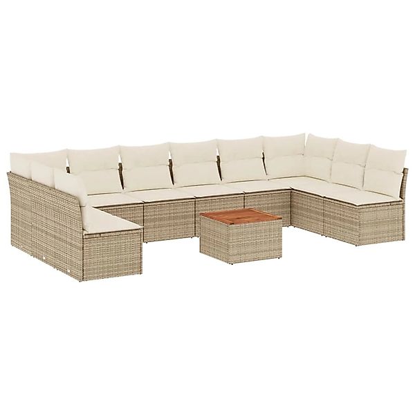 vidaXL 11-Tlg Garten-Sofagarnitur mit Kissen Beige Poly Rattan 3256128 günstig online kaufen