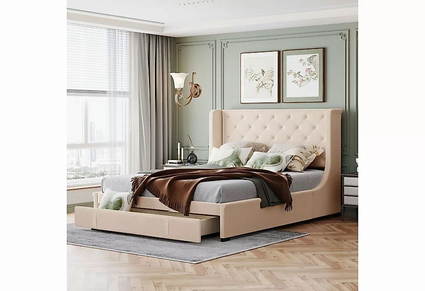 SOFTWEARY Polsterbett Doppelbett mit Lattenrost und Schubladen (140x200 cm) günstig online kaufen
