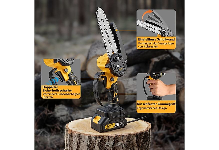 CONENTOOL Akku-Kettensäge 8 Zoll + 6 Zoll 2-in-1 Sägeblätter, 20 cm Schwert günstig online kaufen
