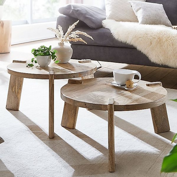 FINEBUY Satztisch FB25171 Set 2er Massiv rund Wohnzimmertisch Beistelltisch günstig online kaufen