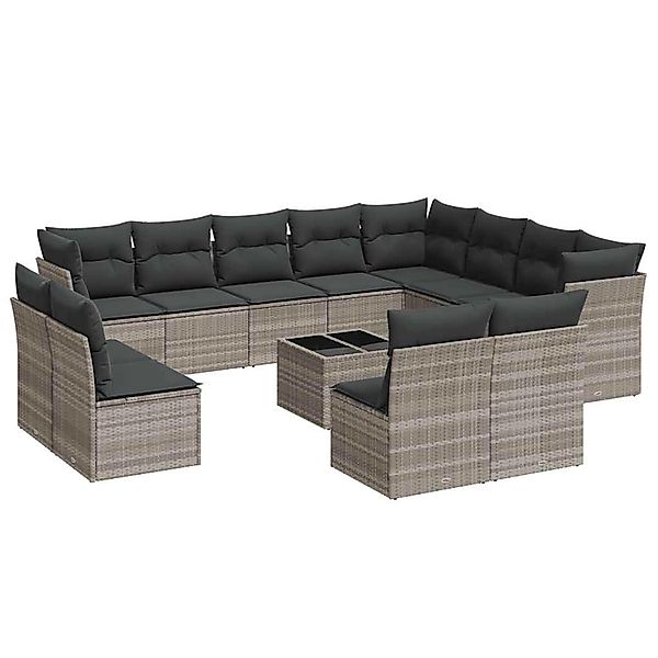 vidaXL 13-Tlg Garten-Sofagarnitur mit Kissen Hellgrau Poly Rattan 3250321 günstig online kaufen