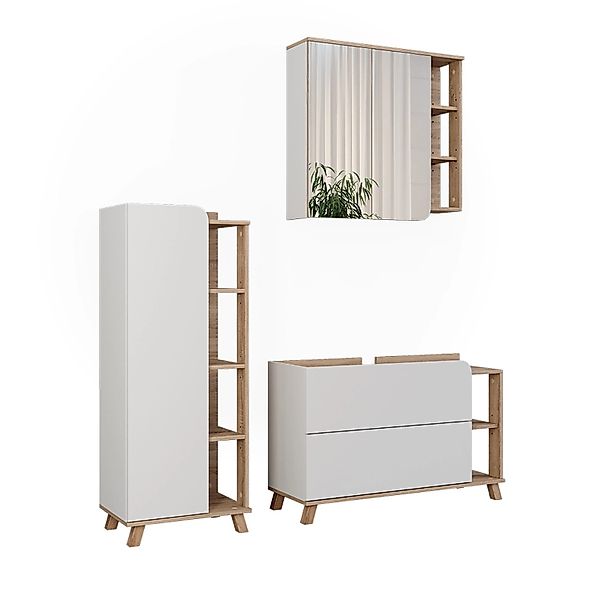 Vicco Badmöbel-Set Karen Sonoma/Weiß 3 Teile Opt 2 günstig online kaufen