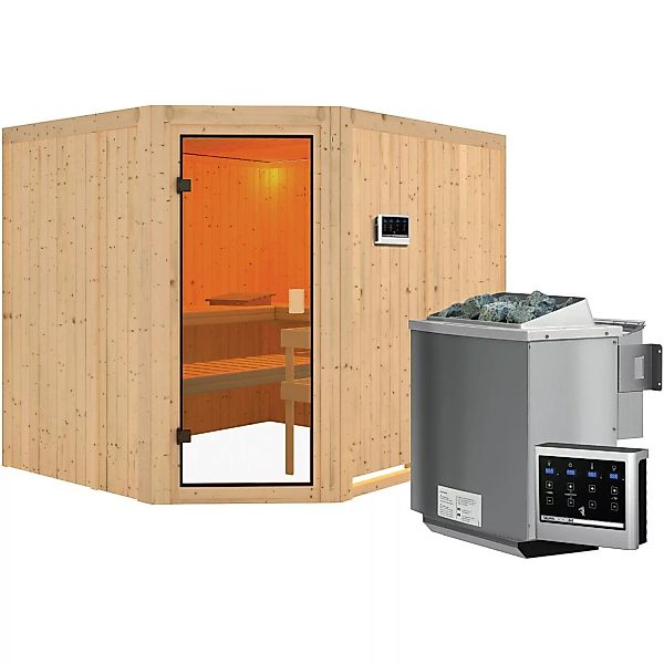 Karibu Sauna Horna inkl. 9 kW Bio-Ofen mit ext. Strg., Glastür Bronziert günstig online kaufen