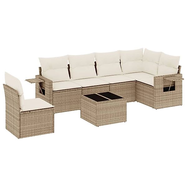 vidaXL 7-Tlg Garten-Sofagarnitur mit Kissen Beige Poly Rattan 3220237 günstig online kaufen