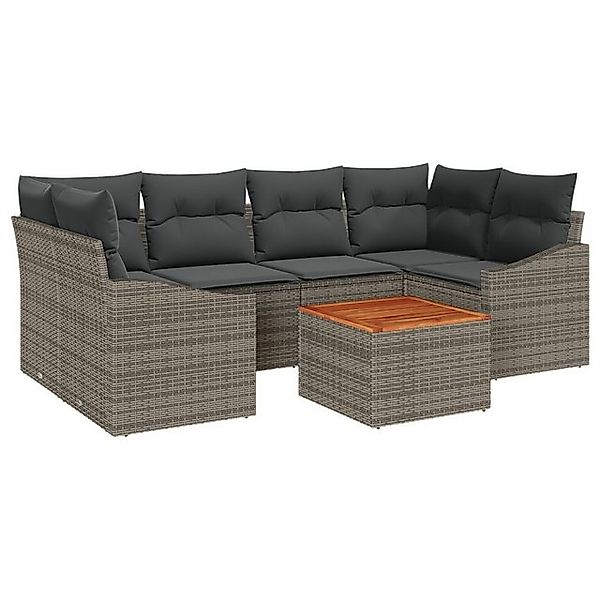 vidaXL Loungesofa 7-teiliges Garten-Sofa-Set mit Kissen Grau Poly-Rattan, 7 günstig online kaufen