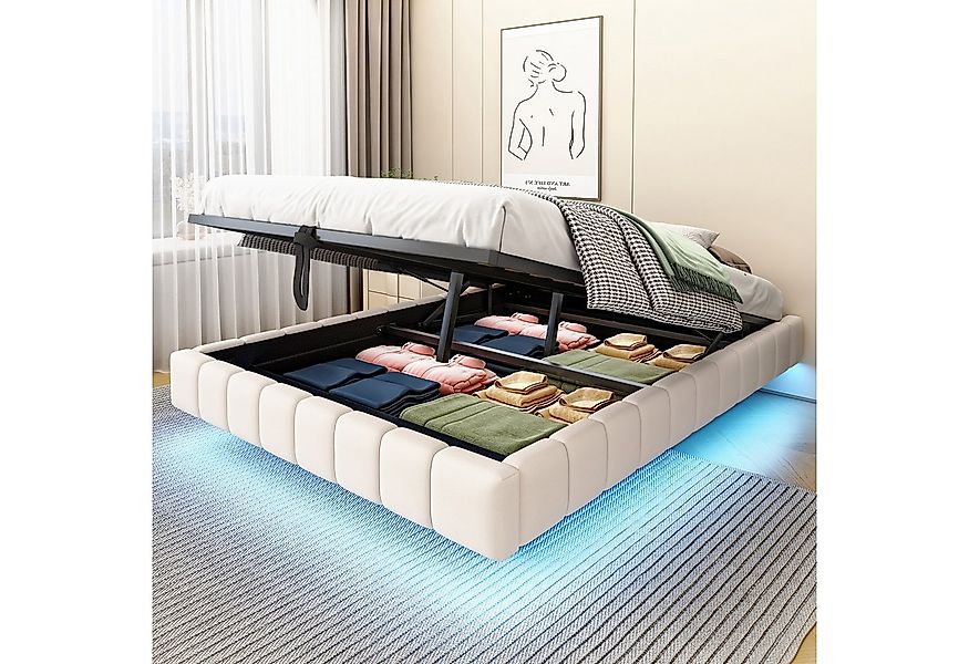 HAUSS SPOLE Polsterbett 140x200 cm, Hydraulischer Schwebebett mit LED-Licht günstig online kaufen