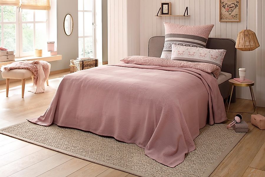 my home Tagesdecke »Mira«, leichte Tagesdecke aus 100% Baumwolle, uni Überw günstig online kaufen